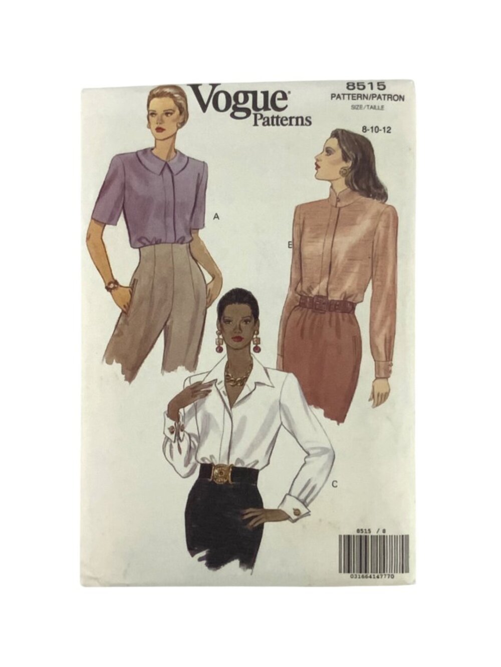 Vogue Patterns 8515 Womens Blouse Sewing Pattern Sizes 8-10-12 Uncut 1992